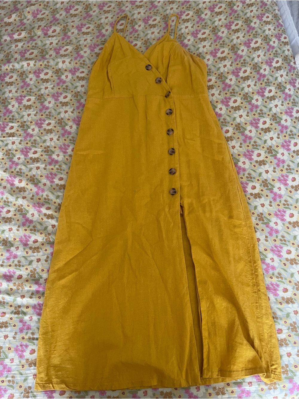URBAN Romantics Mustard Yellow Linen Blend Midi Dress